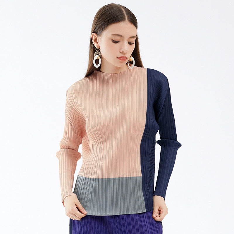 spring new women's clothing semi-turtleneck contrasting long-sleeved t-shirt thin versatile bottoming shirt niche inner top