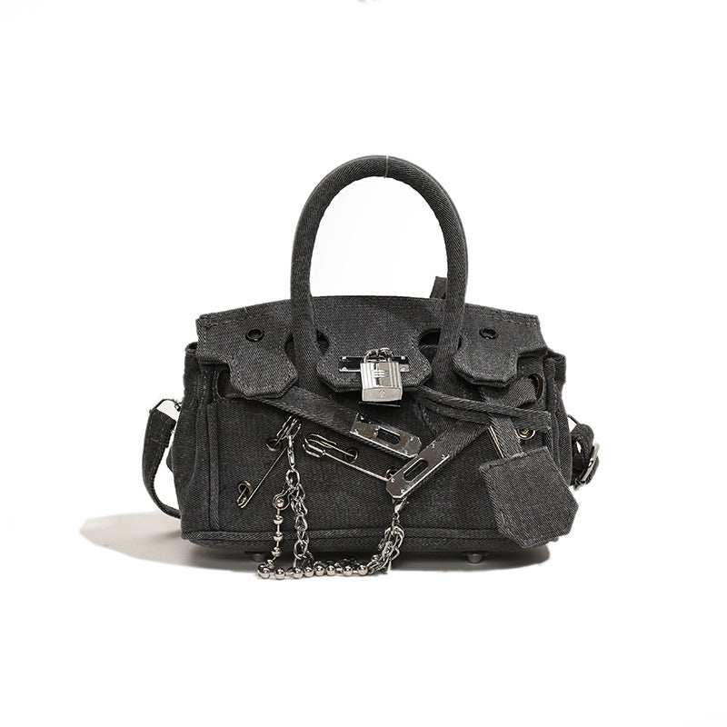 loveccr Cross-Border Bag Women's Bag New Retro Distressed Spoof Personality Denim Shoulder Messenger Bag Birkin Bag