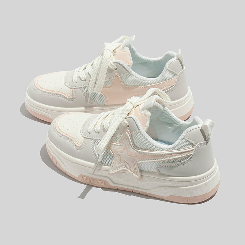 loveccr Retro White Shoes Women's Summer Spring Mesh Casual Shoes New Versatile Breathable Comfortable Soft Bottom Casual Board Shoes