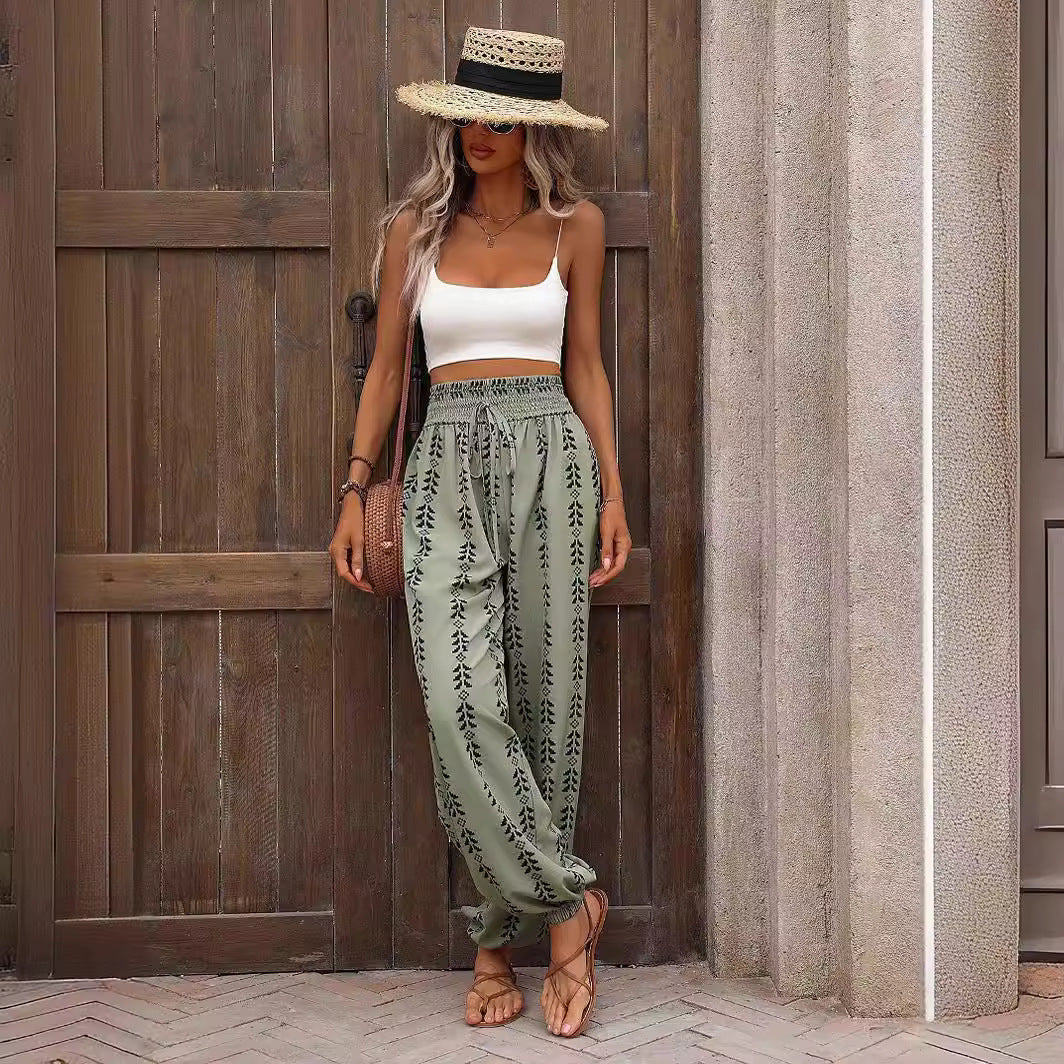 2025 Tiktoktemu women's clothing spring and summer new versatile grid wide-leg bloomers casual pants
