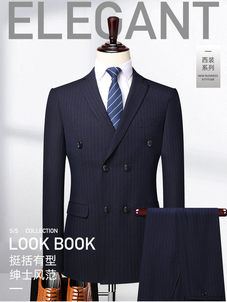 LOVECCR Men's Suit Set Korean Style Slim Double-Breasted Suit Two-Piece Workwear Work Wedding Groom Groomsman Dress