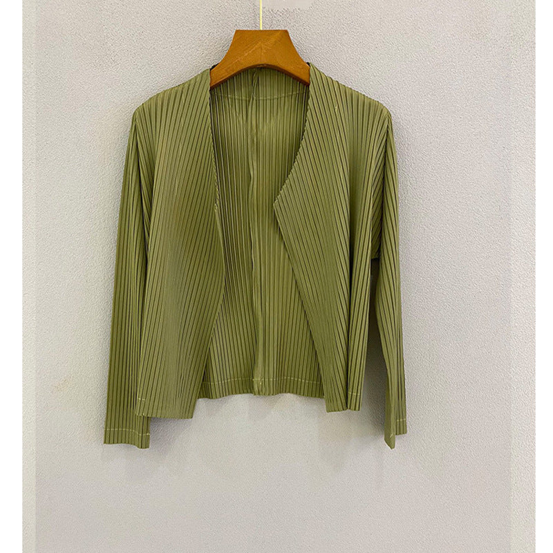2025 Small cardigan jacket women's short thin and versatile spring and autumn women's clothing outer pleated textured top high-end sense