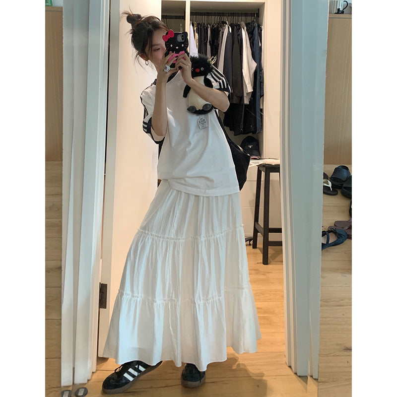 Nantao Korean Style Gentle Pleated Skirt Women's Spring and Summer Elastic High Waist Cover Cross-Body Mid-Length A- line Cake Dress