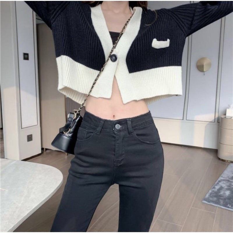 Sweater age-reducing jacket lazy style autumn wear short small color matching top versatile Internet celebrity super fire knitted cardigan