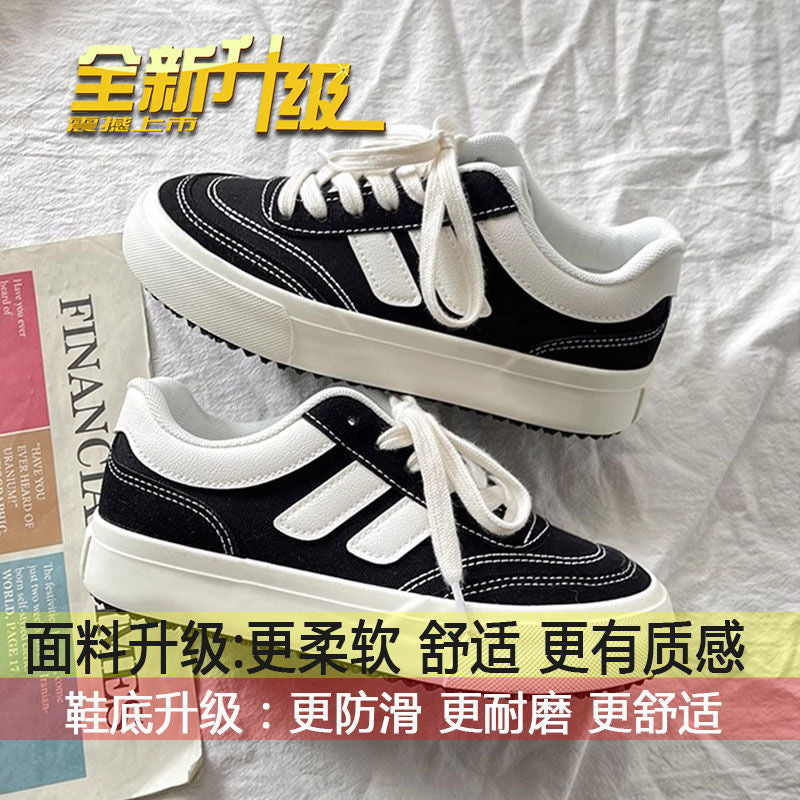 loveccr Women's Thick-Soled Canvas Shoes Spring and Autumn New Niche Original Retro Versatile Sneakers Hong Kong Style White Shoes for Students