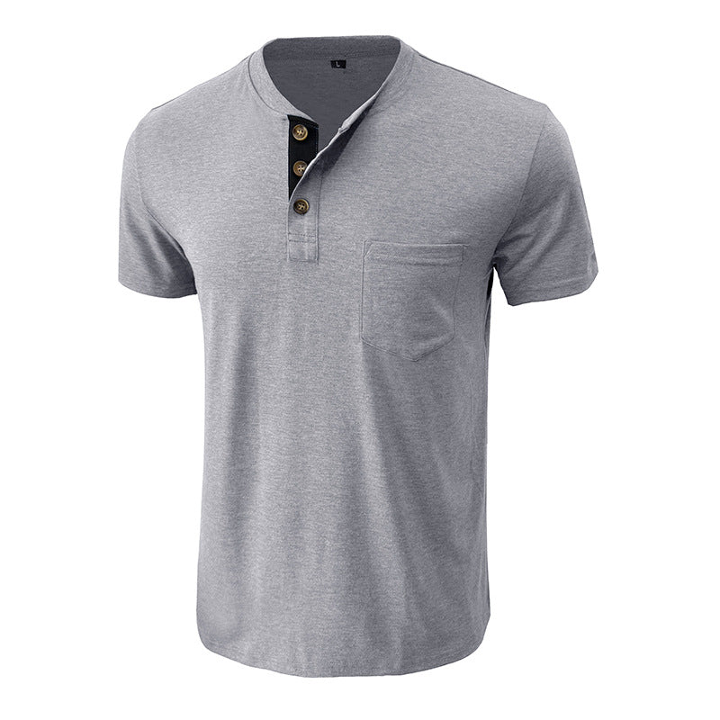 Summer European and American Men's Short-Sleeved T-shirt Foreign Trade Men's Henry T-shirt Cross-Border Clothing round Neck Top