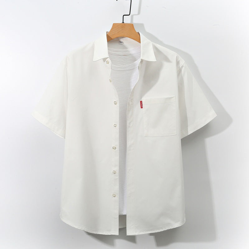 Foreign Trade Men's Short-Sleeved Shirt Japanese Youth Cross-Border Pure Color Simple Loose plus Size Youth Shirt Men's Wholesale