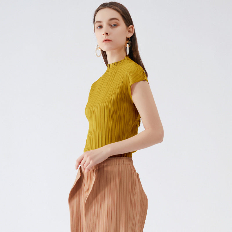 Miyake summer new t-shirt women's Korean version slim top comfortable basic flying sleeve bottoming top