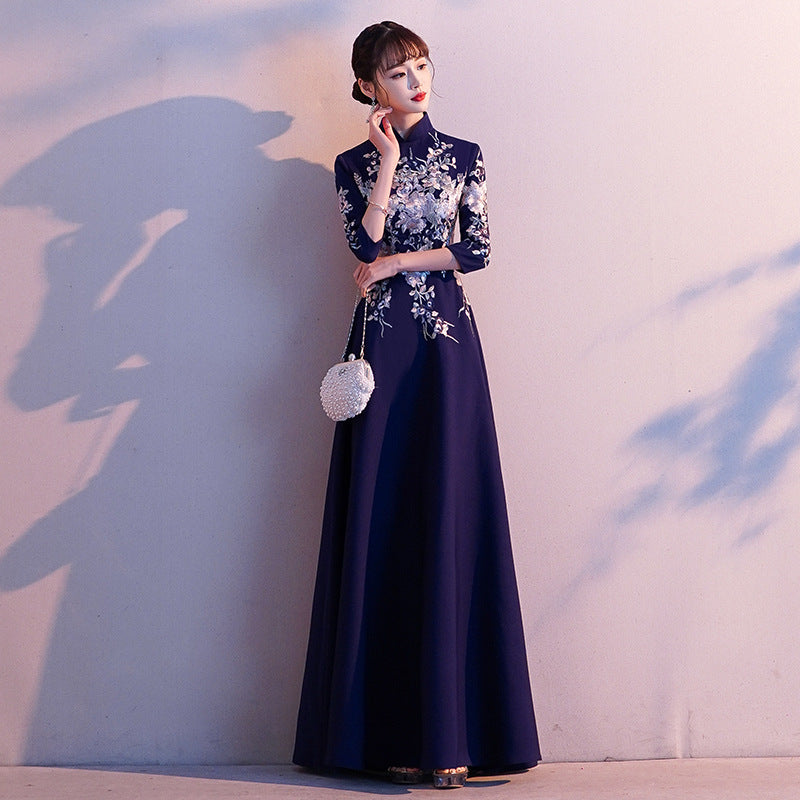 LOVECCR Chinese Evening Dress Female New Noble Banquet Host Temperament Long Cheongsam Chorus Performance Skirt Female
