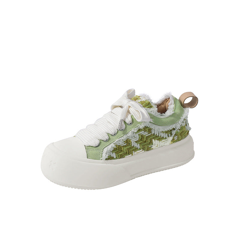 loveccr Zhao Lusi Star Same Style round Head Thick Bottom Bubble Shoes Female New Super Soft Lace-up Beggar Shoes Easy Wear Borad Shoe