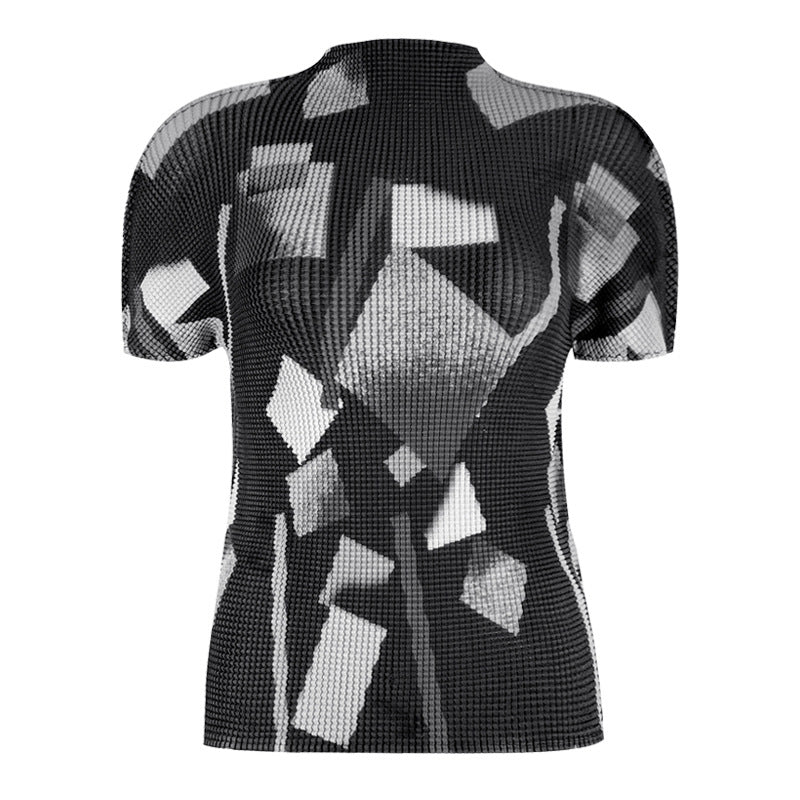 23 Miyake me series comfortable and stylish high fabric stitching smooth high elastic breathable short sleeve basic top t-shirt women