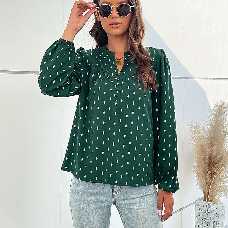 LOVECCR Cross-border popular spring and autumn new Popular trade 2025 commuter women's clothing long-sleeved polka dot bronzing design shirt