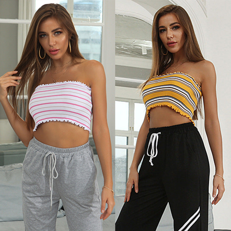 LOVECCR Summer Popular, 2025, New Popular trade pullover women's clothing sexy backless navel sleeveless striped tube top outer wear