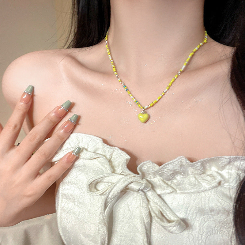 LOVECCR INS Dopamine Color Beaded Necklace New Fashion All-Match Special-Interest Design High Sense Necklace