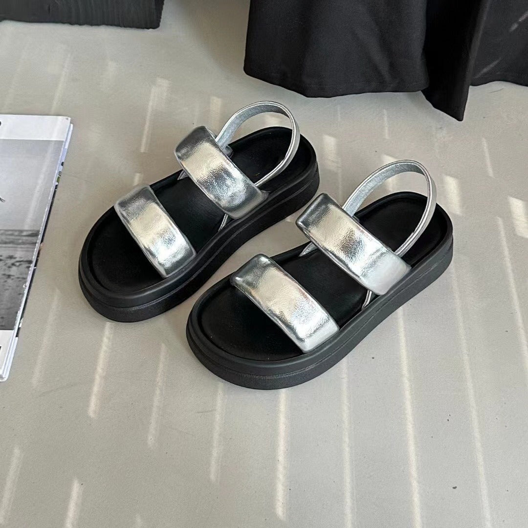 Women's Sandals New Summer Outdoor All-Matching High-Grade Silver Sandals Women's Retro Casual Beach Shoes