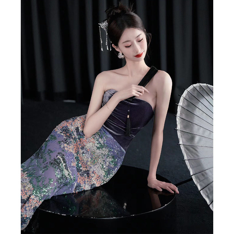 LOVERCCR New Chinese Banquet Evening Dress New Marriage Engagement Bridal Tube Top Toast Dress High-Grade Temperament Morning Gowns