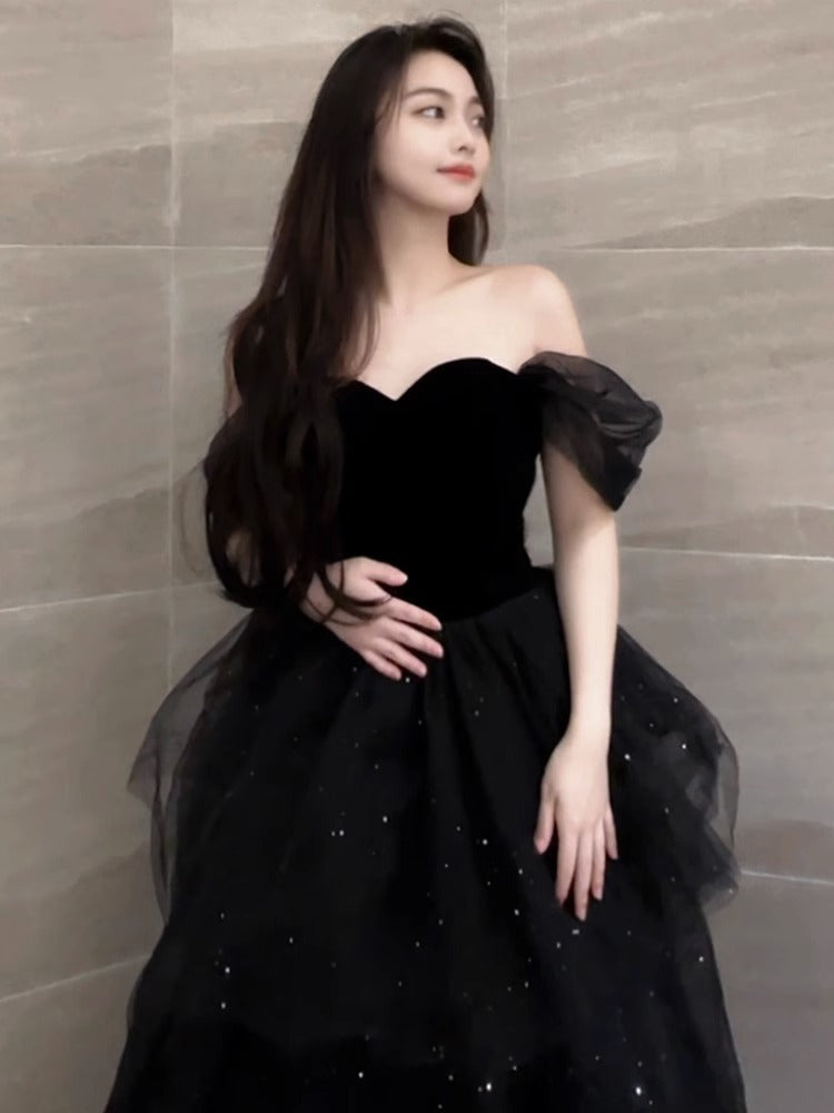 LOVERCCR Black Evening Dress Light Luxury Minority Style Pettiskirt Host Female Spring Art Exam Graduation Adult Ceremony Senior Sense