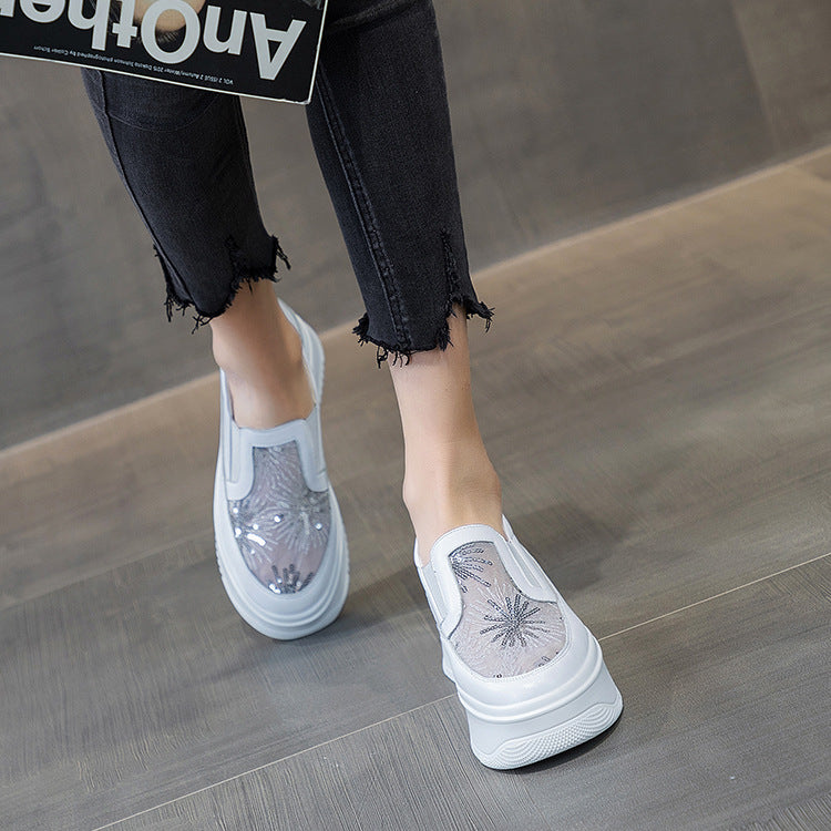 loveccr White Shoes for Women New Korean Style Heightened Sneakers Pumps Spring and Autumn Casual White Women's Shoes