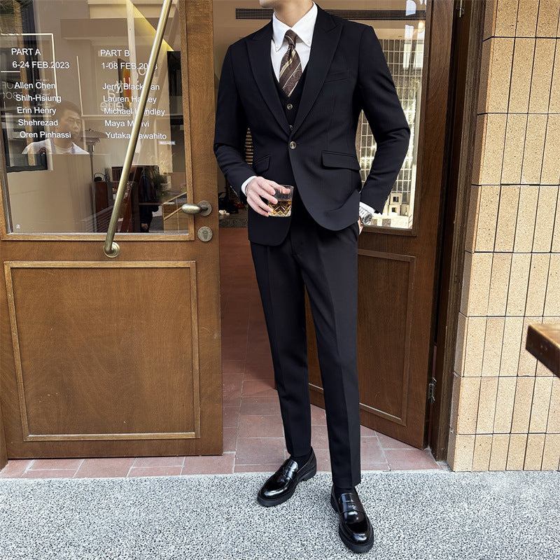 LOVECCR Suit Suit Men's Three-Piece Suit Trendy Korean Slim Fit Business Casual Small Suit Coat Groom Wedding Suit
