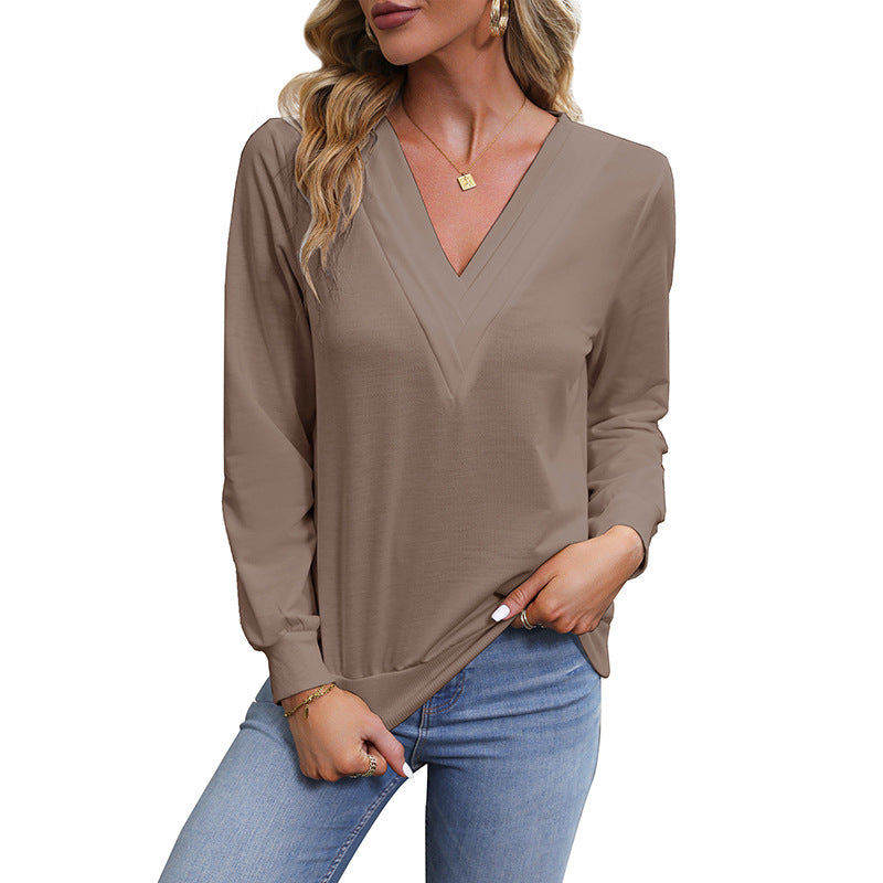 LOVECCR foreign trade Hot new 2025 women's clothing design top autumn v-neck commuter pullover sweater