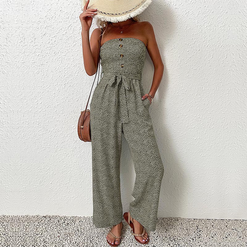 LOVECCR New New Summer New Fashion 2025 Women's Clothing Chest Wrapped Lace Wide Leg Jumpsuit Women