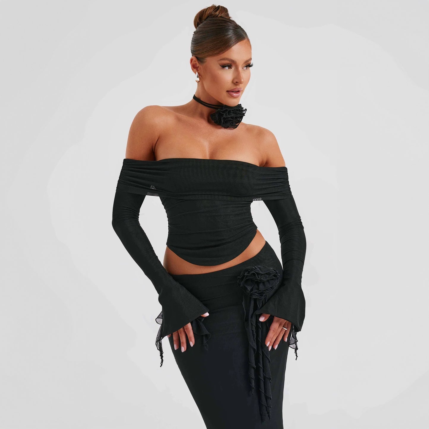 LOVECCR foreign trade cross-border women's clothing Hot summer new fashionable and sexy tube top off-the-shoulder top long skirt set