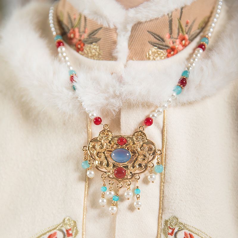 Han Chinese Clothing Beiyun Necklace of Precious Stones Long Necklace Tassel Pearl Collar Ming Ancient Style Longevity Lock Flat-Fitting Collar Accessories