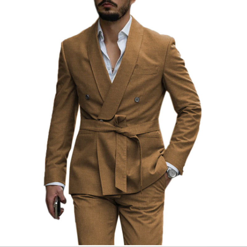 LOVECCR Cross-Border New Arrival Men's Suit Two-Piece Belt Men's Suit Suit Slim Fit Korean Gown Suit