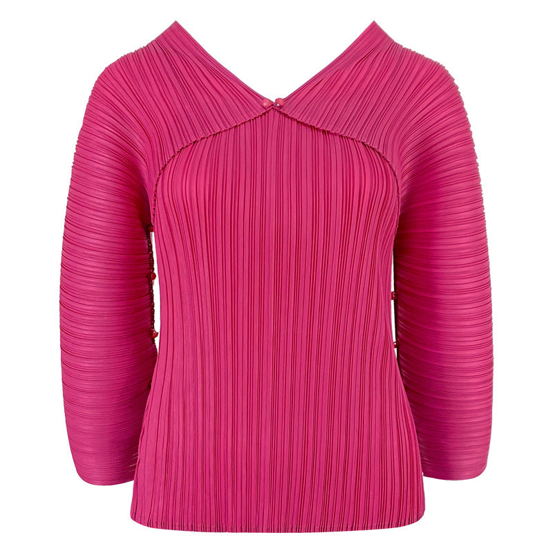 Miyake long-sleeved t-shirt women's spring new Korean version slim-fit split top hollow bottoming shirt women's clothing