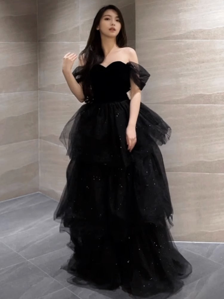LOVERCCR Black Evening Dress Light Luxury Minority Style Pettiskirt Host Female Spring Art Exam Graduation Adult Ceremony Senior Sense