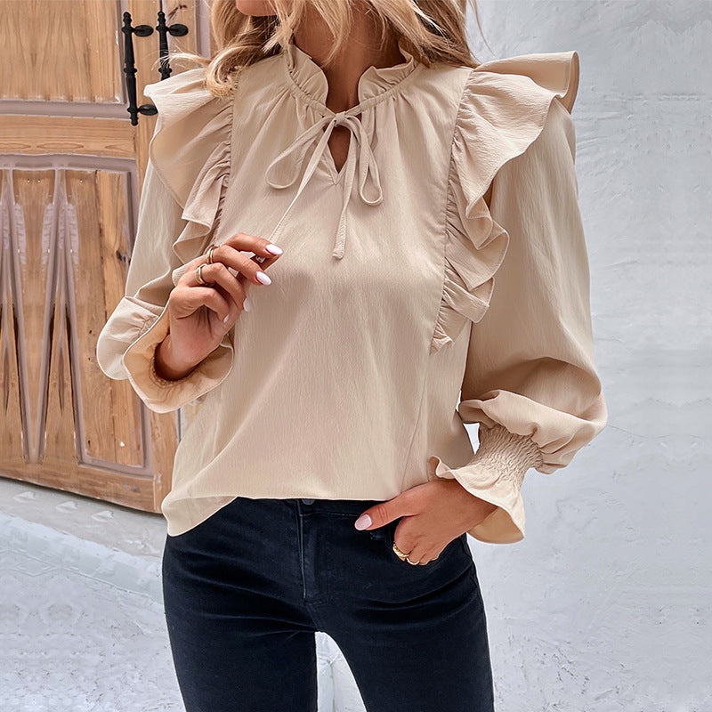 LOVECCR New 2025 Women's Clothing Hot Spring and Summer New Product Lotus Leaf Edge Long Sleeve Design Shirt Women