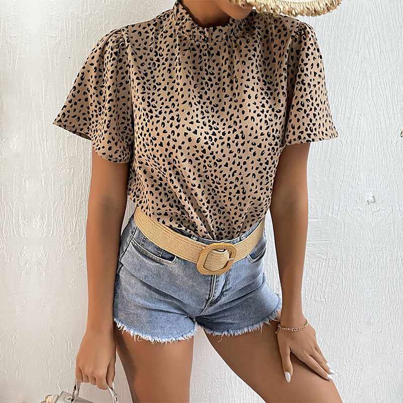 LOVECCR popular summer new 2025 pullover short-sleeved design sense niche fashion leopard print shirt