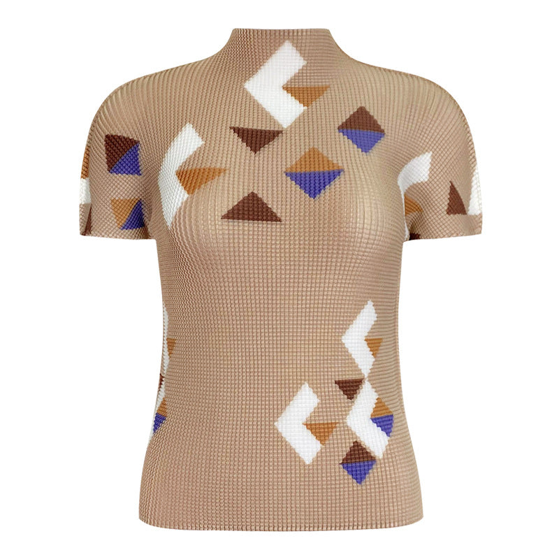 23 Miyake me series comfortable and stylish high fabric stitching smooth high elastic breathable short sleeve basic top t-shirt women