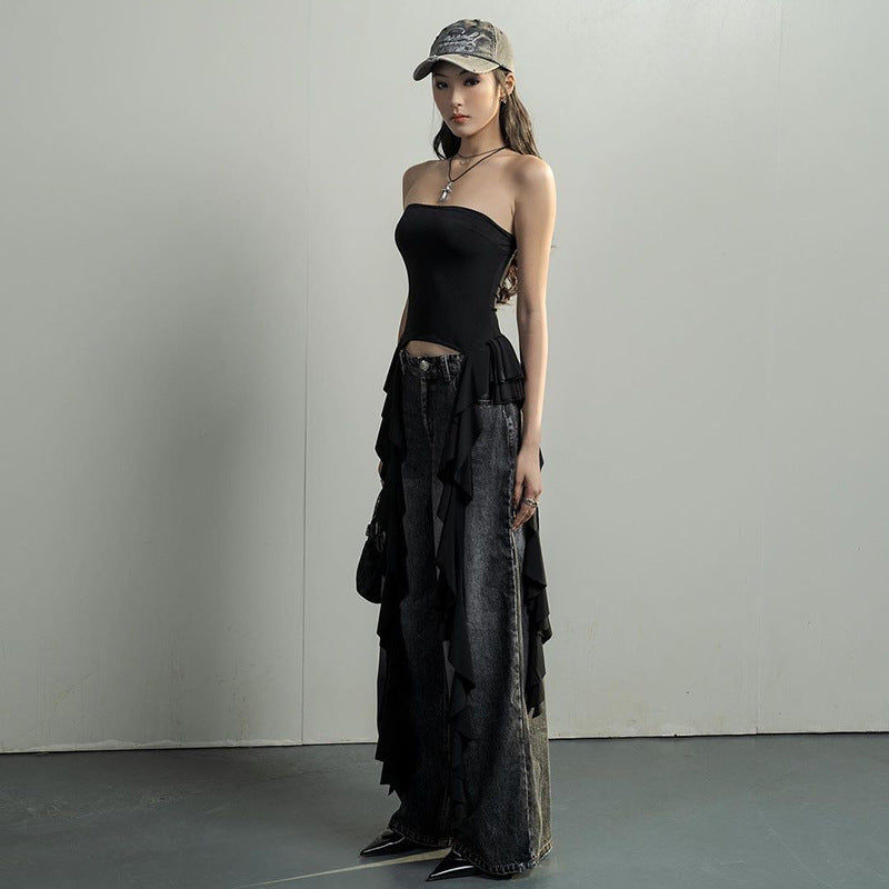LOVECCR 2025 style sexy babes women's clothing summer ruffle leaf edge shoulder wrap ur top explosive