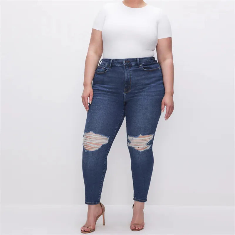 2024 plus Size Stretch Women's Jeans European and American Large Size Belly Contraction Butt-Lift Underwear