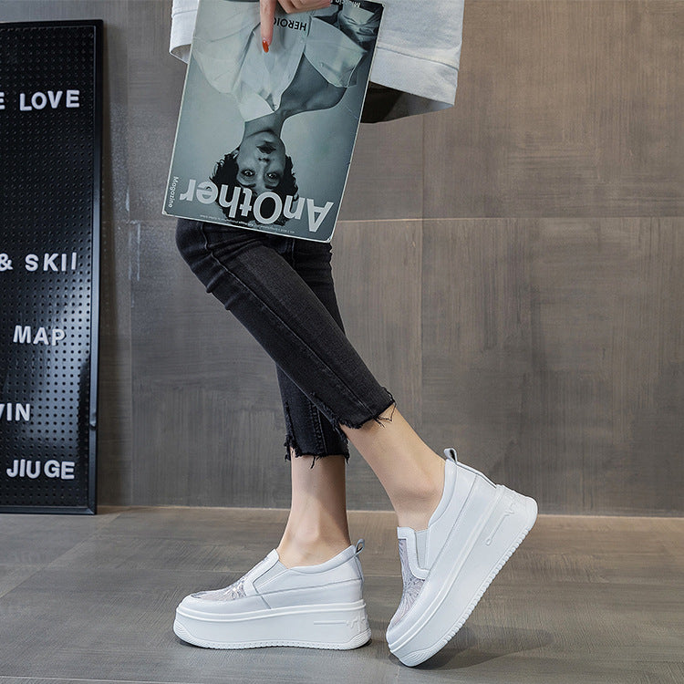 loveccr White Shoes for Women New Korean Style Heightened Sneakers Pumps Spring and Autumn Casual White Women's Shoes