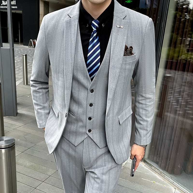 LOVECCR Striped Suit Men's Korean Style Slim-Fitting Jacket Groom Wedding Suit Business Professional Formal Wear Small Suit Men