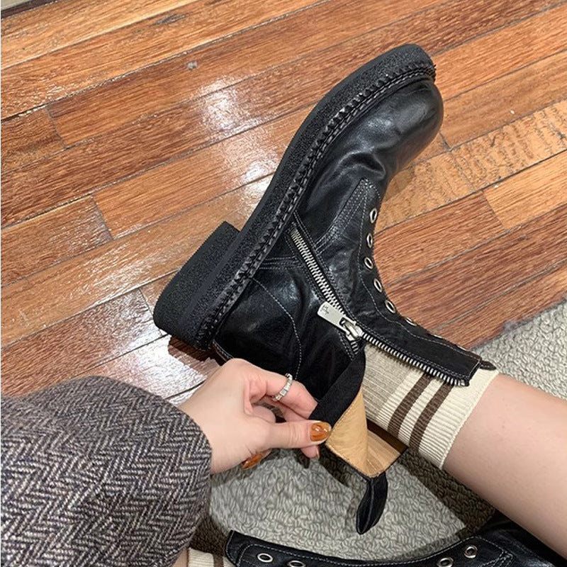 2025 Cowhide version~ Grape mother same washed horse leather retro thick-soled eight-hole side zipper locomotive Martin boots women's short boots