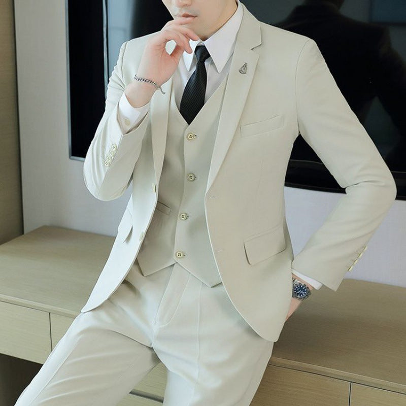 LOVECCR Formal Wear Gray Two Buckle Suit Suit Men's Three-Piece Suit Men's Business Casual Suit Korean-Style Slim Fit Groom Dress