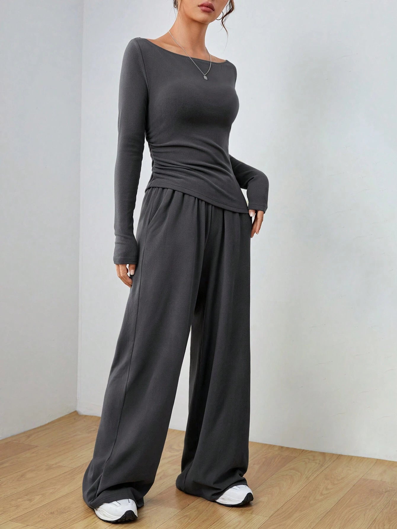 2025 autumn and winter New suit solid color long-sleeved casual wide-leg trousers fashion two-piece women's clothing