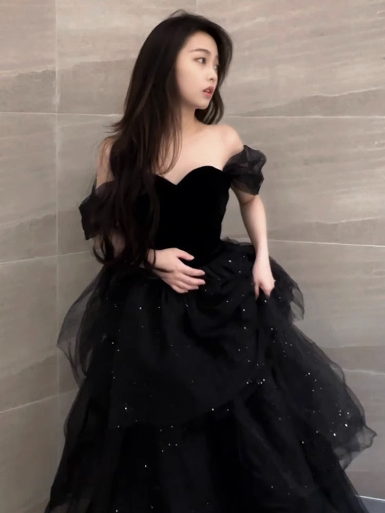LOVERCCR Black Evening Dress Light Luxury Minority Style Pettiskirt Host Female Spring Art Exam Graduation Adult Ceremony Senior Sense