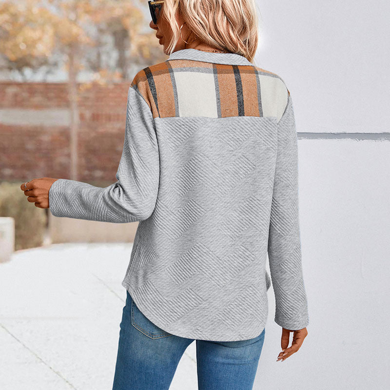 LOVECCR New Hot autumn new 2025 foreign trade women's long-sleeved plaid splicing sweater women