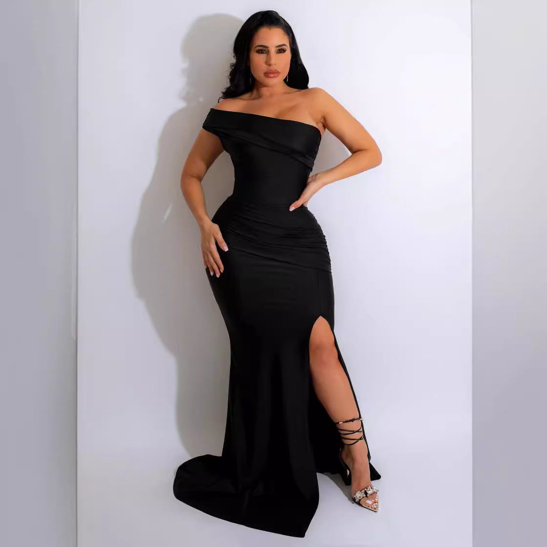 LOVECCR Exclusive for Cross-Border European and American Women's Clothing Dress Evening Dress off-Shoulder Split Sexy Long Dress