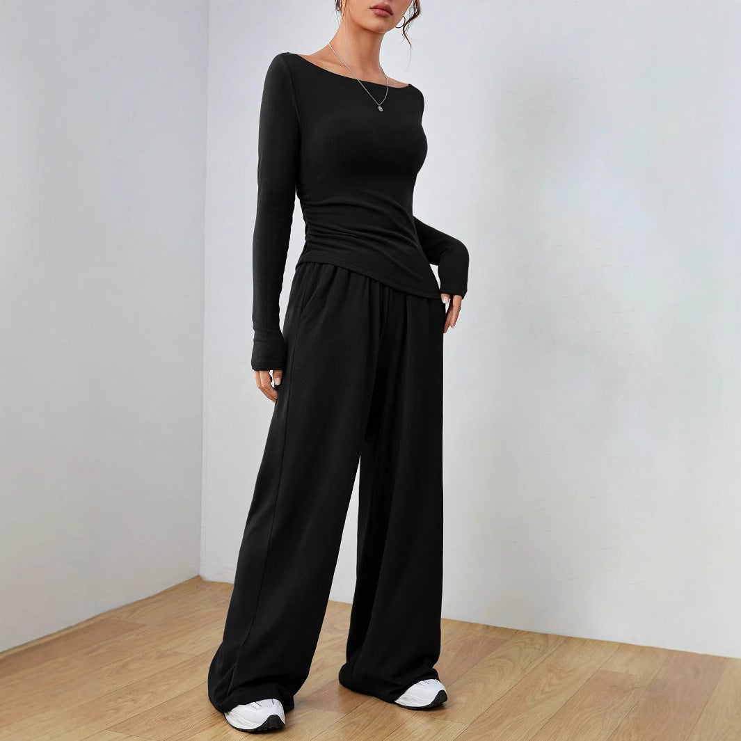 2025 autumn and winter New suit solid color long-sleeved casual wide-leg trousers fashion two-piece women's clothing