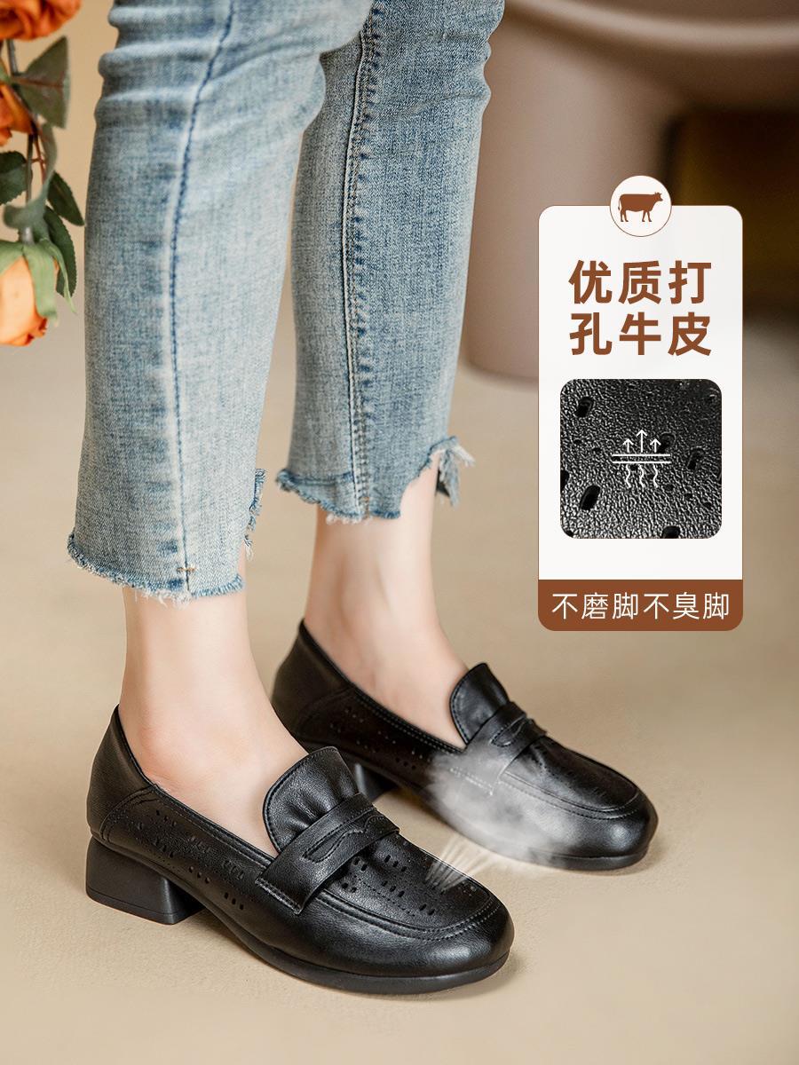 loveccr Spring and Autumn Middle-Aged Brand Soft Bottom Mom Shoes Genuine Leather Mid-Comfortable Women's Shoes Middle-Aged and Elderly Heel Shoes Leather Shoes Non-Slip