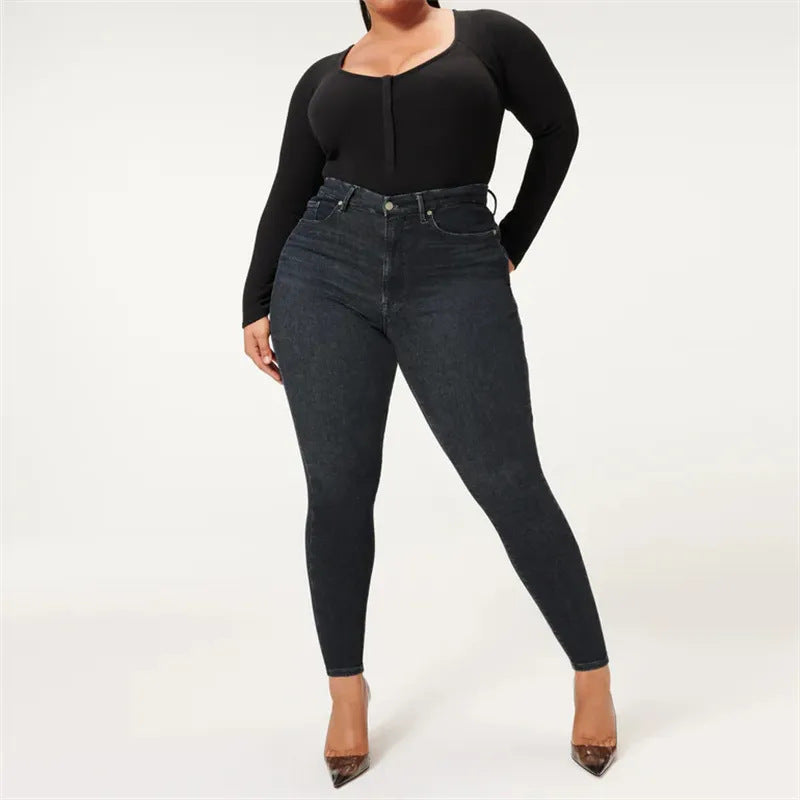 2024 plus Size Stretch Women's Jeans European and American Large Size Belly Contraction Butt-Lift Underwear
