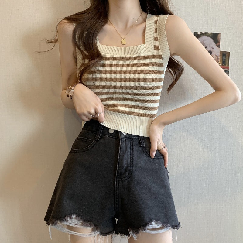 2025 summer small short Internet celebrity Spice Girls sleeveless knitted vest women's inner bottom small suspender top outer wear