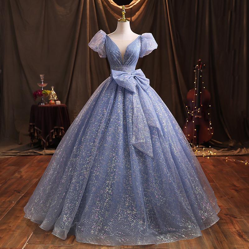 LOVECCR Blue Evening Dress for Women New Elegant Ladies Banquet Performance Host Art Exam Vocal Dress Slimming