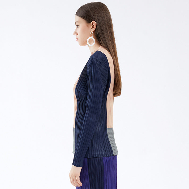 spring new women's clothing semi-turtleneck contrasting long-sleeved t-shirt thin versatile bottoming shirt niche inner top