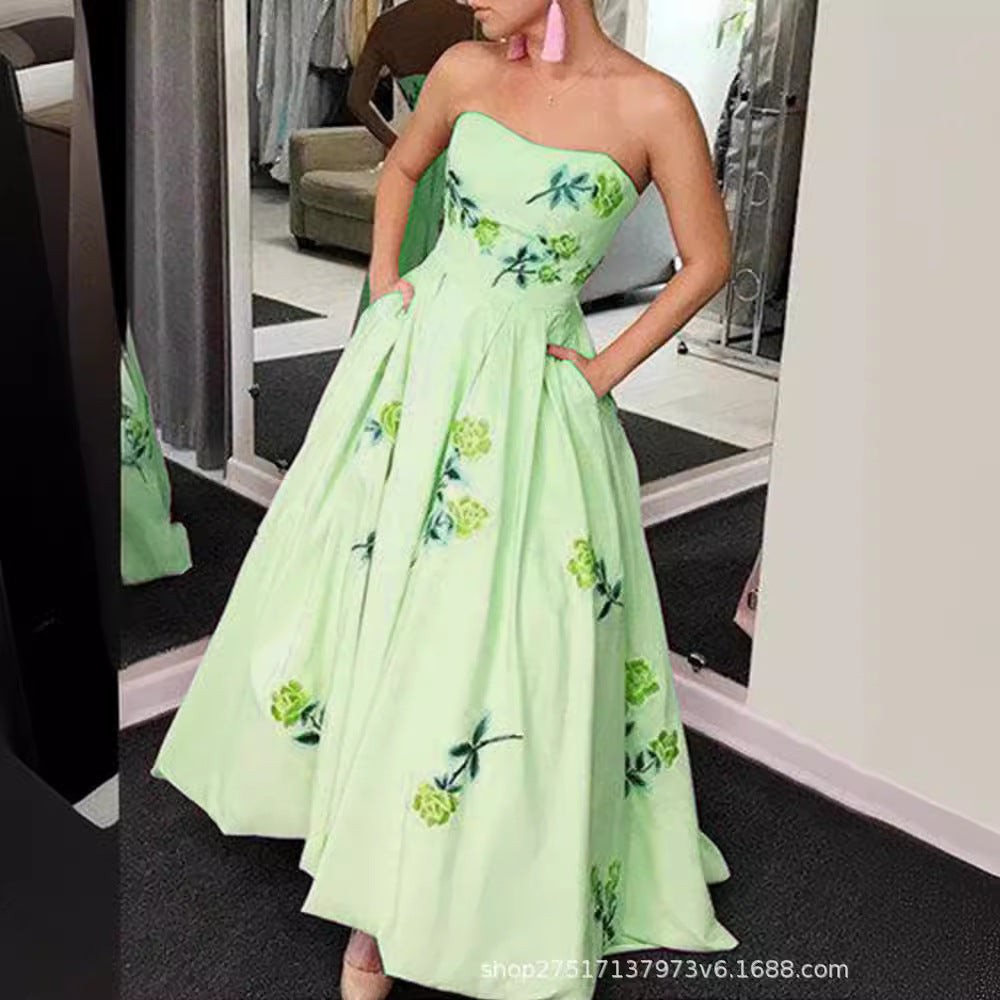 LOVECCR New Cross-Border Foreign Trade European Size Women's Clothing Independent Station Waist Digital Printing Tube Top Tuxedo Dress